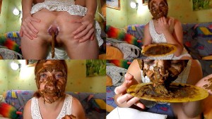 Woman shitting and eats feces. (HD 720p)